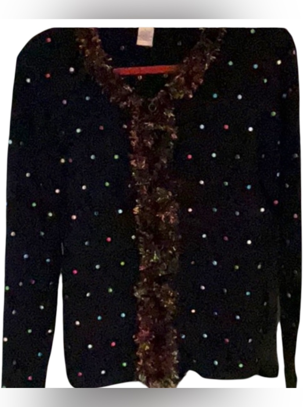 Foxcroft Black Multicolor Polka Dot Eyelash Trim Cardigan Sweater L